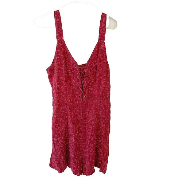 American Eagle Women Red White Romper Small Polka Dot Criss Cross Back Summer - Picture 1 of 8